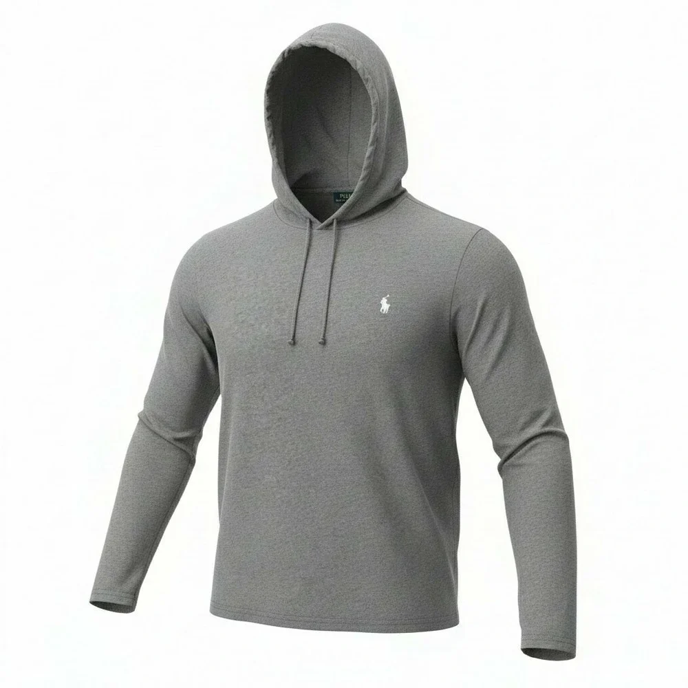 Polo Ralph Lauren Large Hooded Long Sleeve Cotton T‎ Shirt Grey Heather Men's